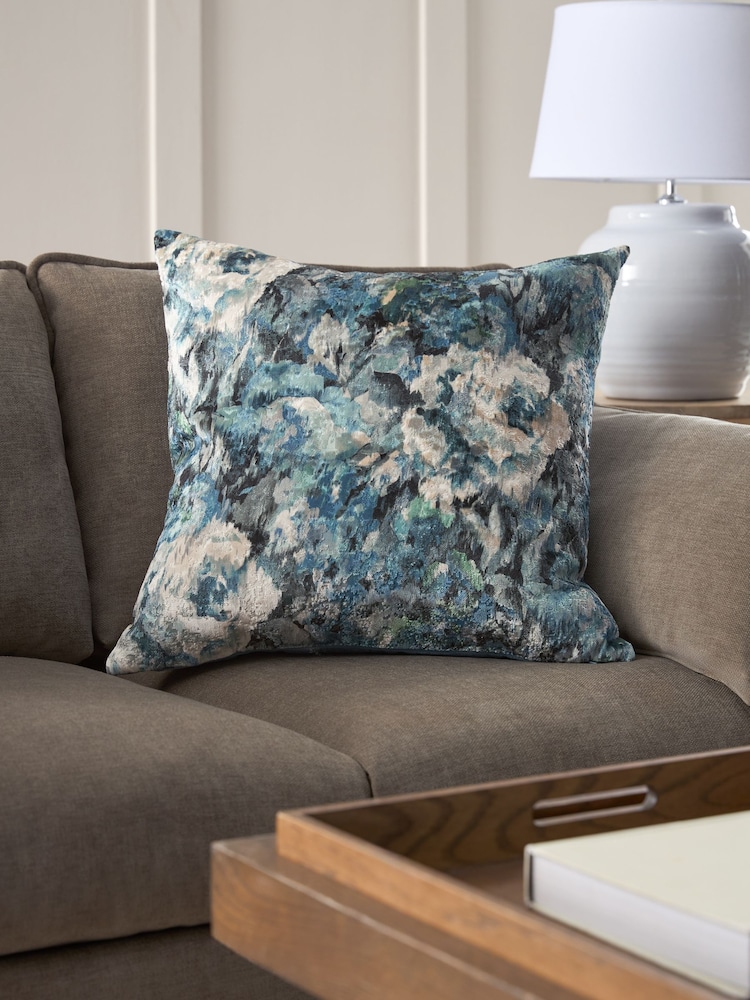 Navy Floral Cut Velvet Cushion - Image 1 of 5