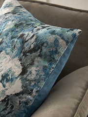 Navy Floral Cut Velvet Cushion - Image 2 of 5