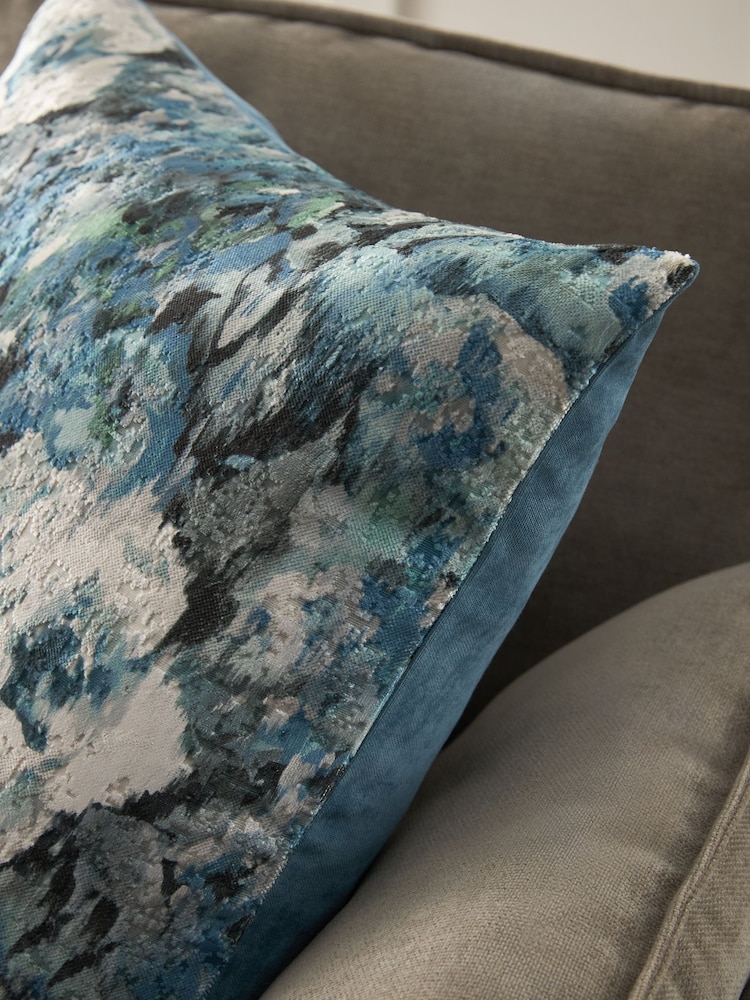 Navy Floral Cut Velvet Cushion - Image 2 of 5