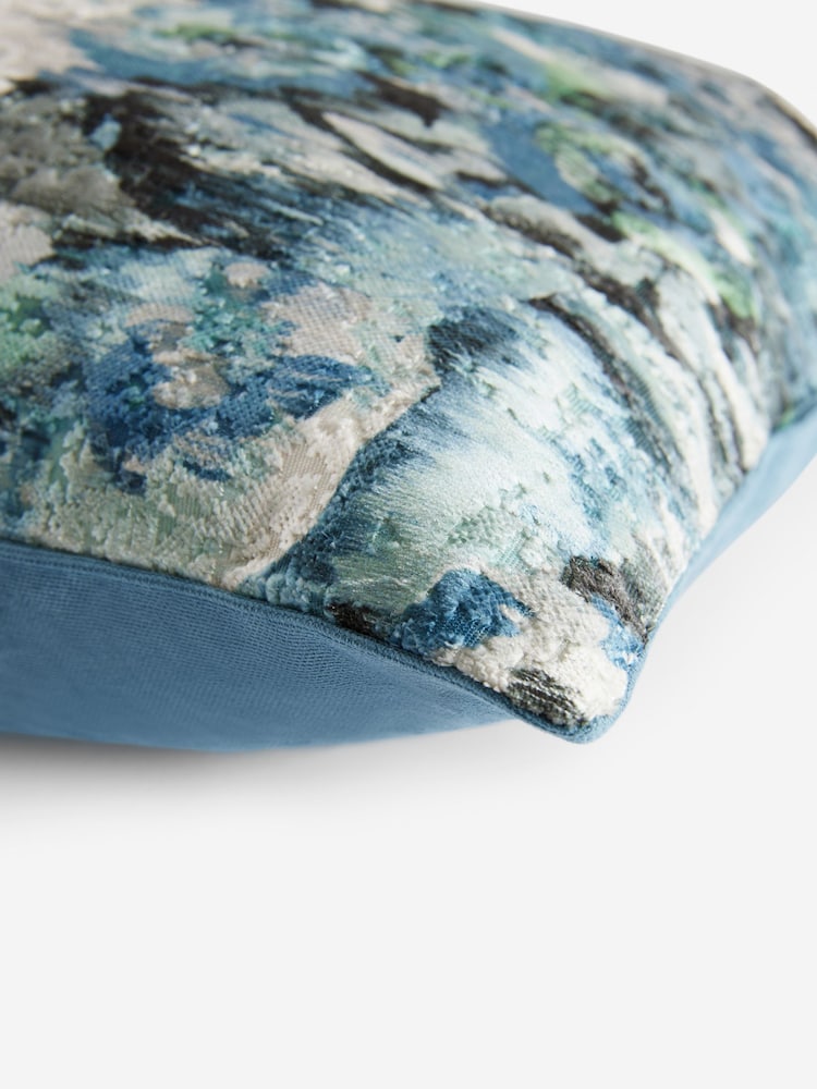 Navy Floral Cut Velvet Cushion - Image 5 of 5