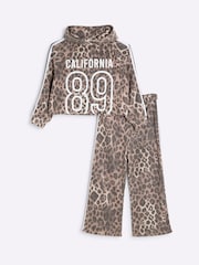 River Island Brown Girls Leopard Print 100% Cotton Sweatshirt - Image 1 of 5
