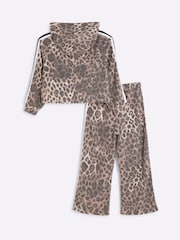River Island Brown Girls Leopard Print 100% Cotton Sweatshirt - Image 2 of 5