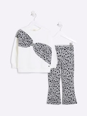River Island Cream Girls Leopard Print Bow 100% Cotton Sweatshirt - Image 1 of 5