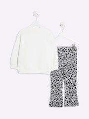 River Island Cream Girls Leopard Print Bow 100% Cotton Sweatshirt - Image 2 of 5