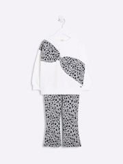 River Island Cream Girls Leopard Print Bow 100% Cotton Sweatshirt - Image 3 of 5
