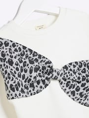 River Island Cream Girls Leopard Print Bow 100% Cotton Sweatshirt - Image 5 of 5