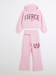 River Island Pink Girls Fierce Cutout 100% Cotton Hoodie & Joggers Set - Image 1 of 6