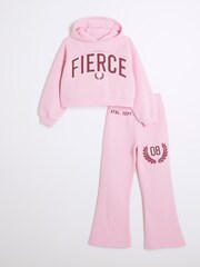 River Island Pink Girls Fierce Cutout 100% Cotton Hoodie & Joggers Set - Image 2 of 6