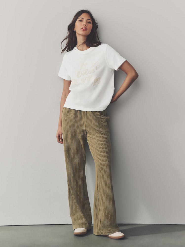 White 100% Cotton Beaded Graphic Embellished T-Shirt - Image 3 of 8