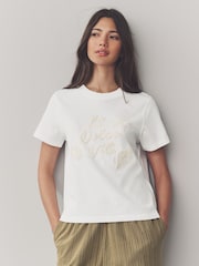 Blanco - 100% Cotton Beaded Graphic Embellished T-Shirt - Imagen 4 de 8