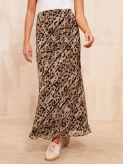 Friends Like These Brown Animal Petite Chiffon Bias Animal Maxi Skirt - Image 1 of 5