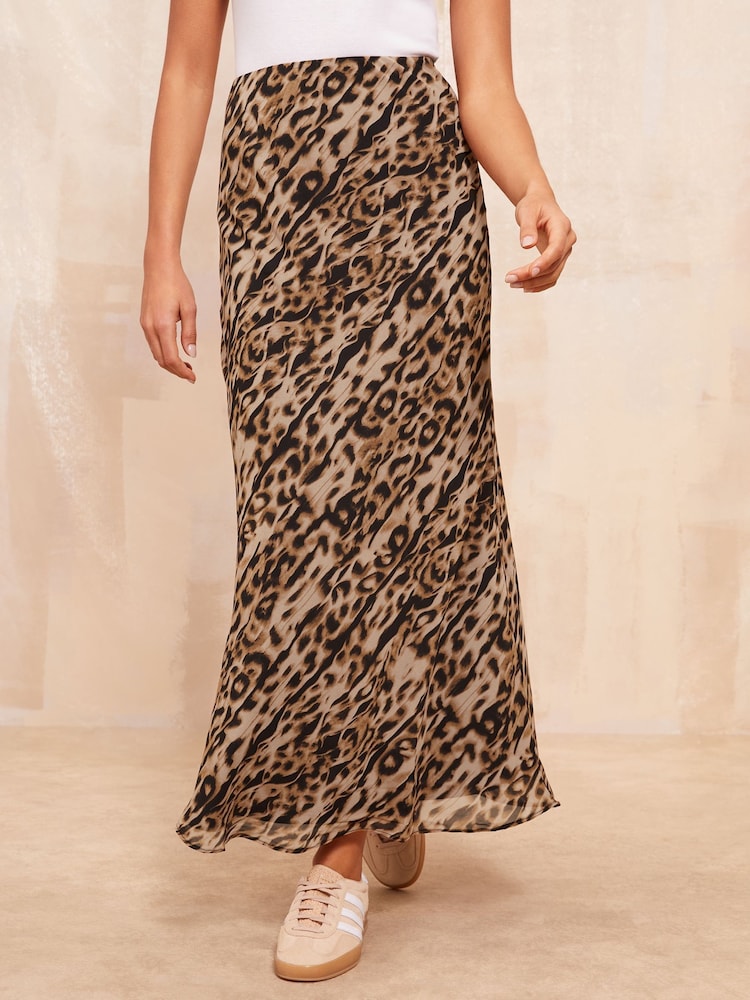 Friends Like These Brown Animal Petite Chiffon Bias Animal Maxi Skirt - Image 1 of 5