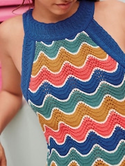 Multi - Crochet Wave Holiday Halter 100% Cotton Tank - Image 5 of 9