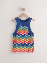 Multi - Crochet Wave Holiday Halter 100% Cotton Tank - Image 6 of 9