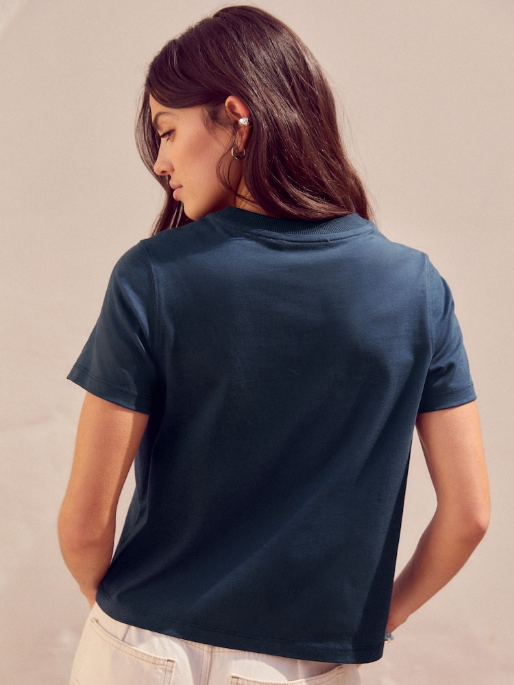 Navy - 100% Cotton Beaded Graphic Embellished T-Shirt - Image 2 of 8
