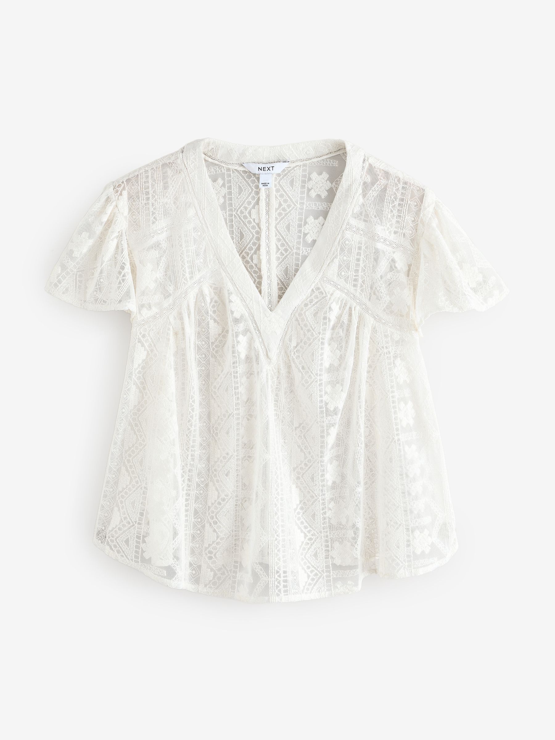 Buy White V-Neck Short Sleeve Lace Blouse from the Next UK