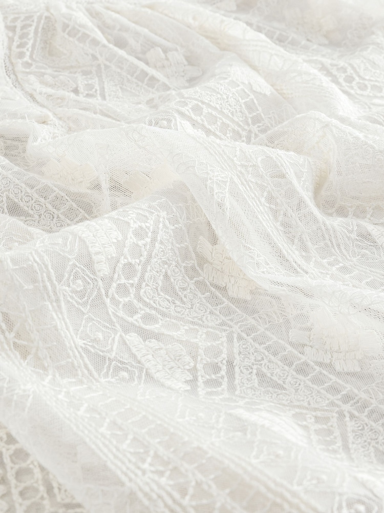 White V-Neck Short Sleeve Lace Blouse - Image 6 of 7