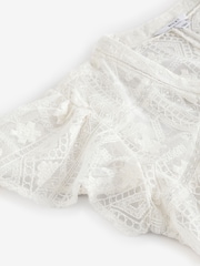 Белый - V-Neck Short Sleeve Lace Blouse - Image 7 of 7