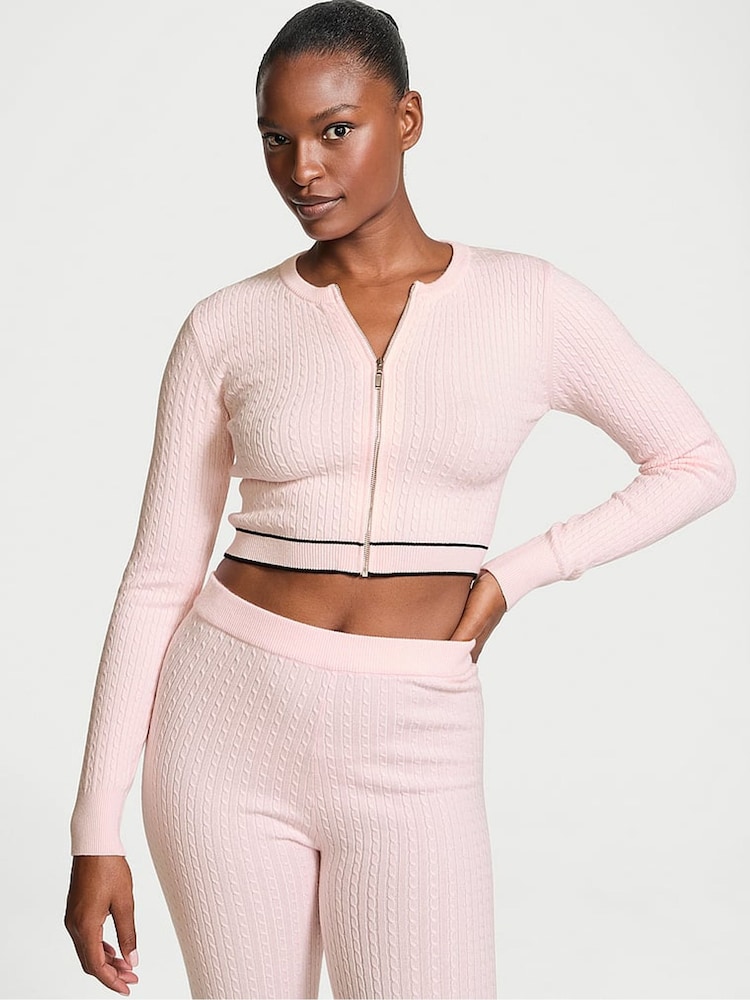Heather roze met tulpenprint - Victoria's Secret-logo kabelgebreid slaapvest - Image 1 of 4
