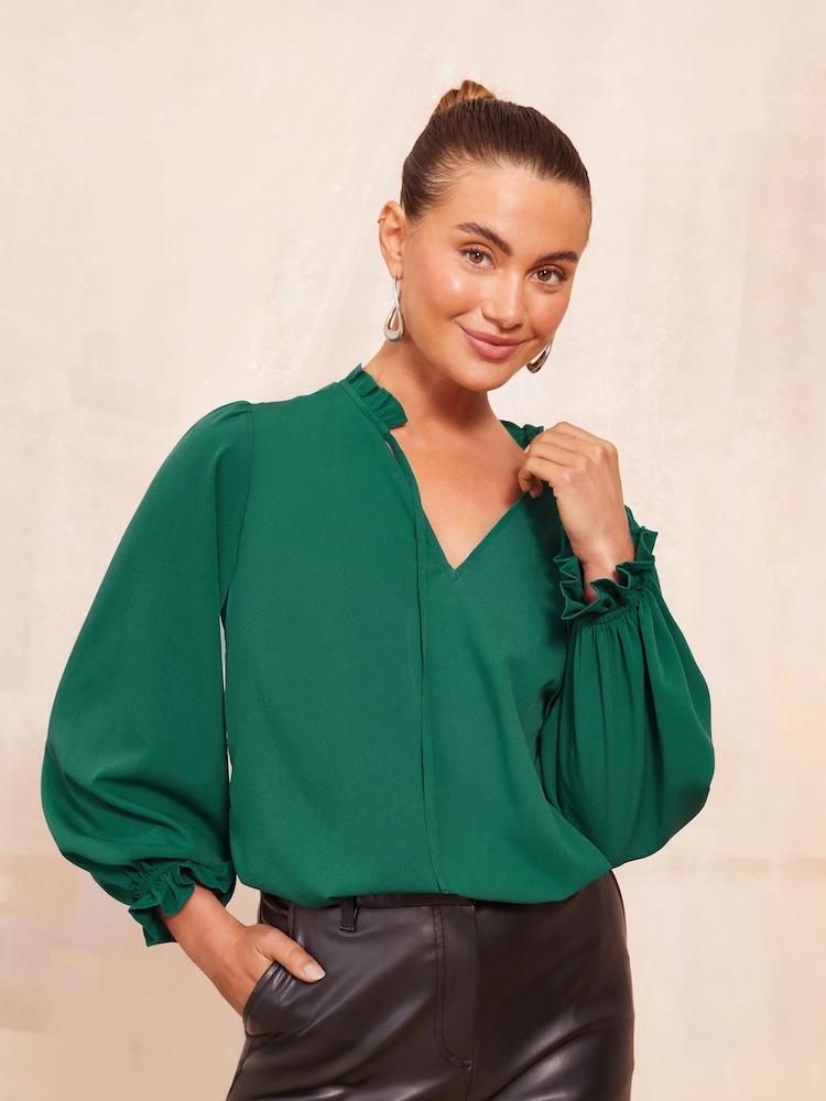 Friends Like These Green Long Sleeve Tie Blouse - Image 1 of 4 Friends Like These Green Long Sleeve Tie Blouse - Image 1 of 4