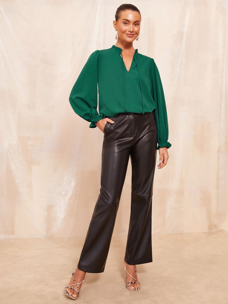 Friends Like These Green Long Sleeve Tie Blouse - Image 2 of 4 Friends Like These Green Long Sleeve Tie Blouse - Image 2 of 4