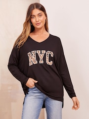 Friends Like These Black Animal Soft Jersey V-Neck Long Sleeve Tunic Top - Image 2 of 4