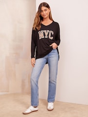Friends Like These Black Animal Soft Jersey V-Neck Long Sleeve Tunic Top - Image 3 of 4