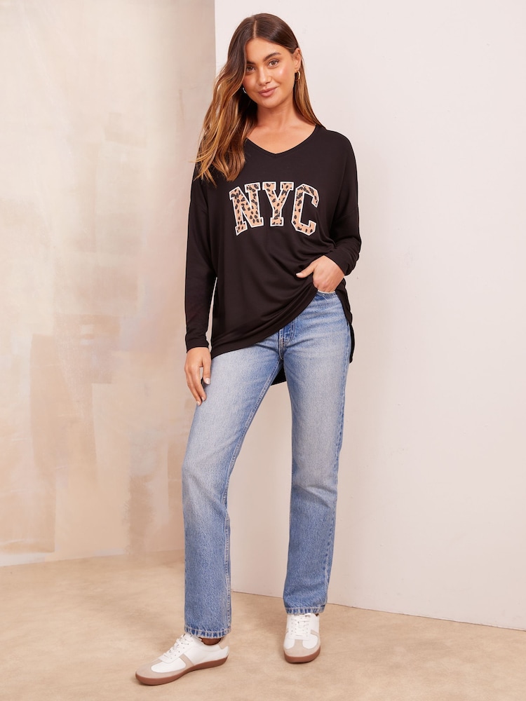 Friends Like These Black Animal Soft Jersey V-Neck Long Sleeve Tunic Top - Image 3 of 4
