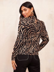 Friends Like These Brown Animal Jersey High Neck Top - Image 3 of 4