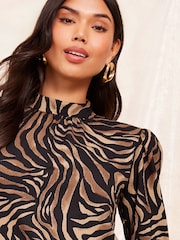 Friends Like These Brown Animal Jersey High Neck Top - Image 4 of 4