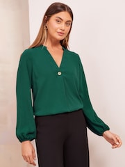 Friends Like These Forest Green V-Neck Long Sleeve Button Blouse - Image 2 of 4