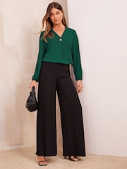 Friends Like These Forest Green V-Neck Long Sleeve Button Blouse - Image 3 of 4