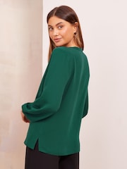 Friends Like These Forest Green V-Neck Long Sleeve Button Blouse - Image 4 of 4