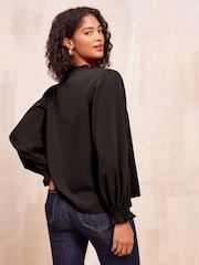 Friends Like These Black Long Sleeve Tie Blouse - Image 3 of 4
