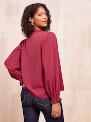 Friends Like These Berry Red Long Sleeve Tie Blouse - Image 2 of 4