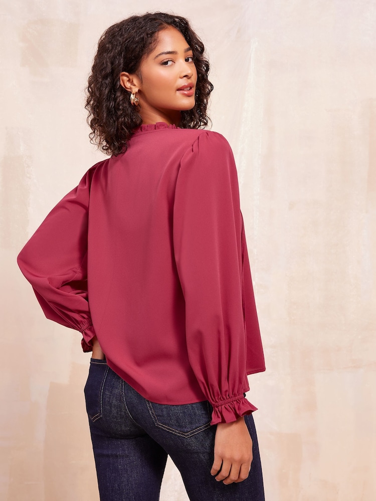 Friends Like These Berry Red Long Sleeve Tie Blouse - Image 2 of 4