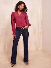 Friends Like These Berry Red Long Sleeve Tie Blouse - Image 3 of 4