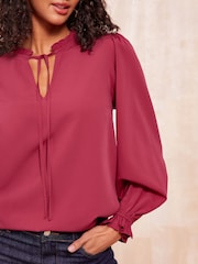 Friends Like These Berry Red Long Sleeve Tie Blouse - Image 4 of 4