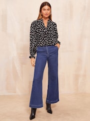 Friends Like These Black & White Long Sleeve Tie Blouse - Image 2 of 4