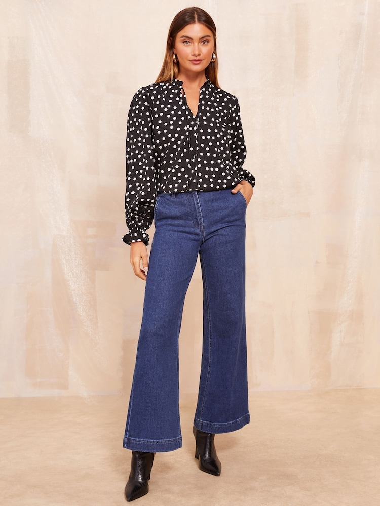 Friends Like These Black & White Long Sleeve Tie Blouse - Image 2 of 4