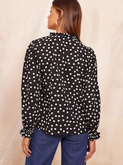 Friends Like These Black & White Long Sleeve Tie Blouse - Image 4 of 4