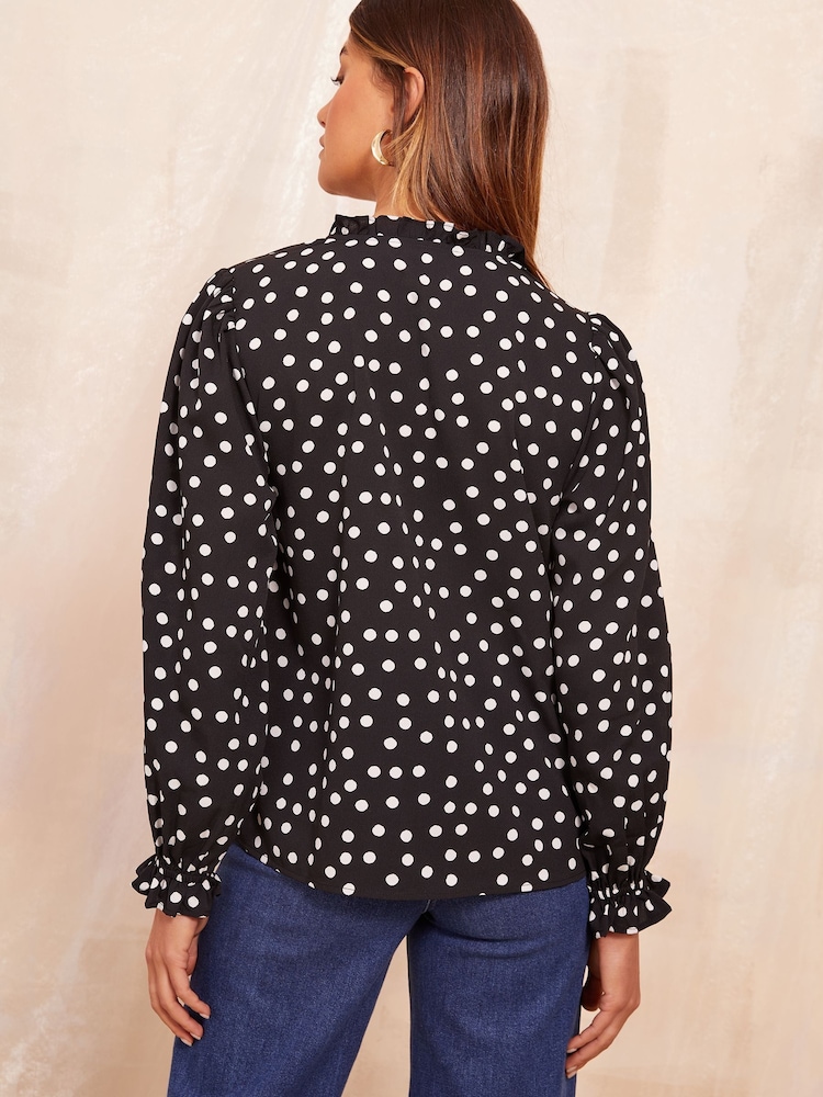 Friends Like These Black & White Long Sleeve Tie Blouse - Image 4 of 4