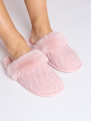 Boux Avenue Pink Cable Knit Mules - Image 1 of 5
