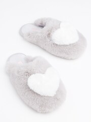 Boux Avenue Grey Heart Mules Slippers - Image 5 of 5