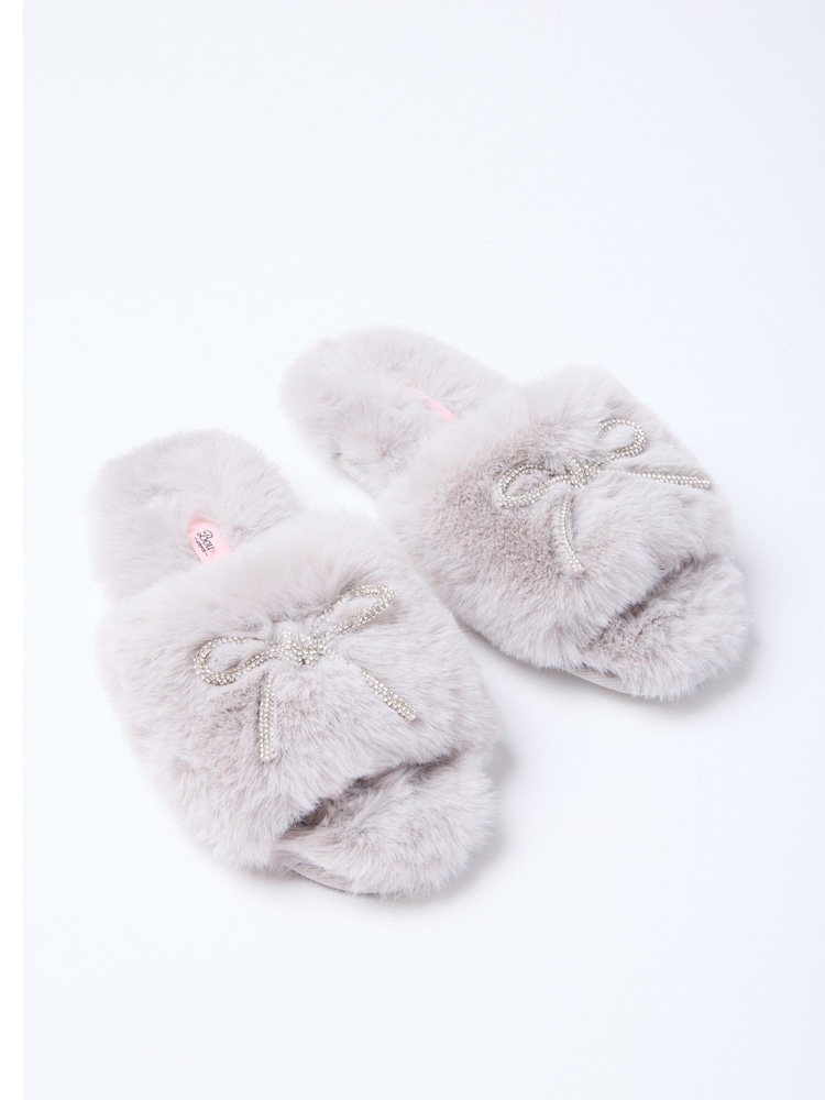 Boux Avenue Grey Bow Embellished Slider Slippers - Image 2 of 5