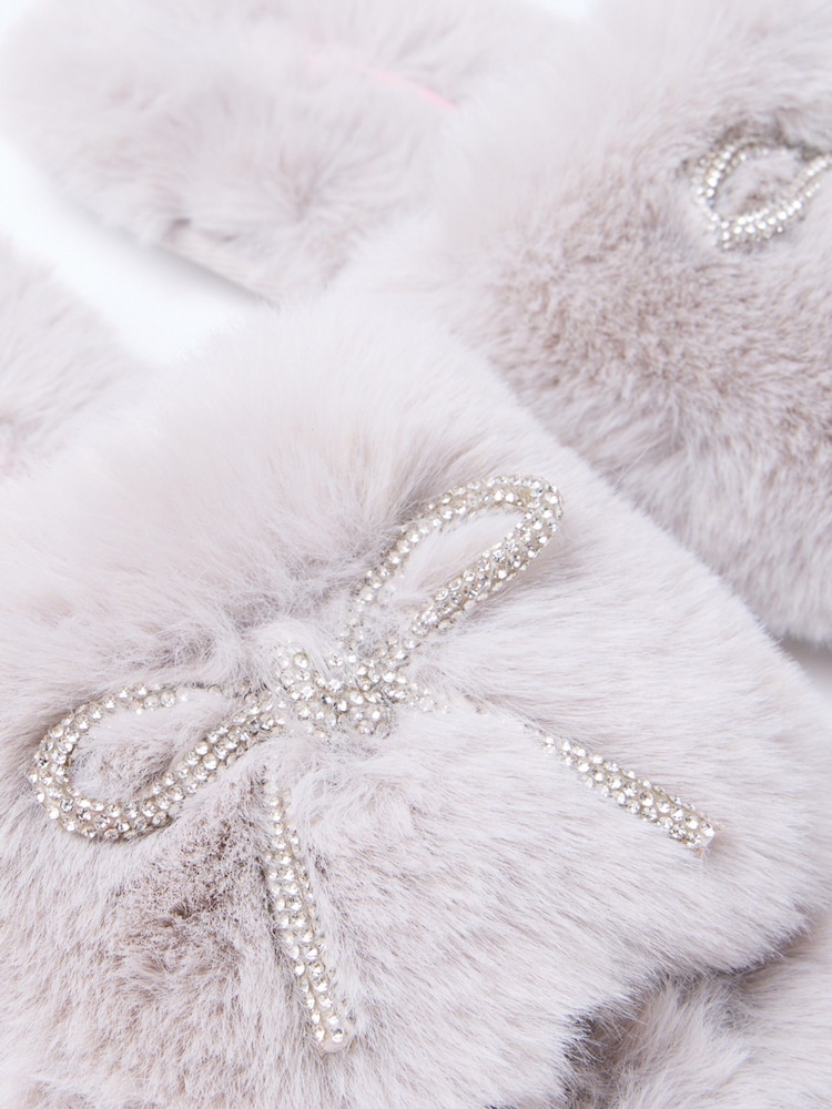 Boux Avenue Grey Bow Embellished Slider Slippers - Image 5 of 5