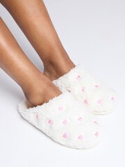 Boux Avenue Cream Bow Embroidered Mules Slippers - Image 1 of 5