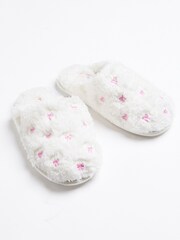 Boux Avenue Cream Bow Embroidered Mules Slippers - Image 2 of 5
