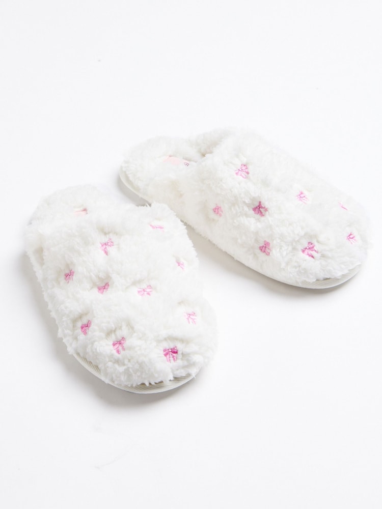 Boux Avenue Cream Bow Embroidered Mules Slippers - Image 2 of 5