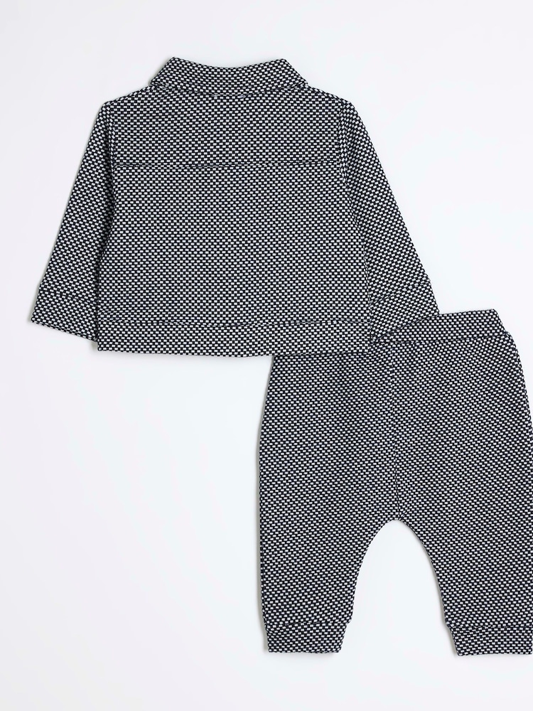 River Island Blue Baby Boys Smart Jacquard 100% Cotton Jacket Set - Image 2 of 5